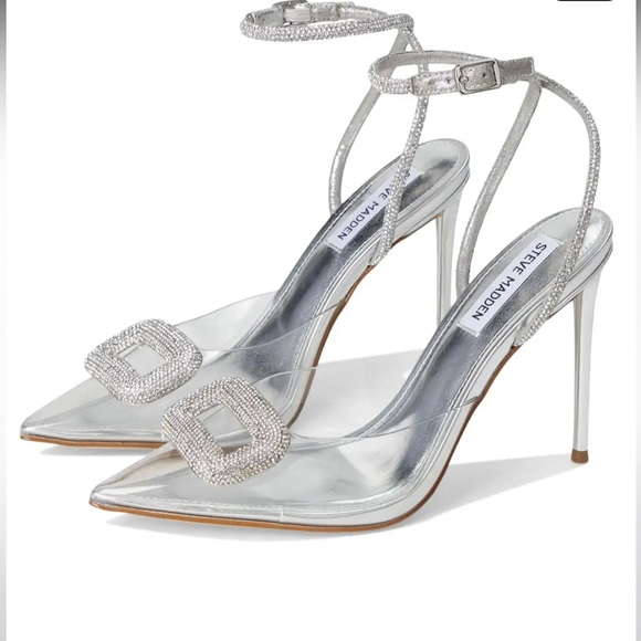 Steve Madden Silver Strappy Heels - Picture 1 of 8